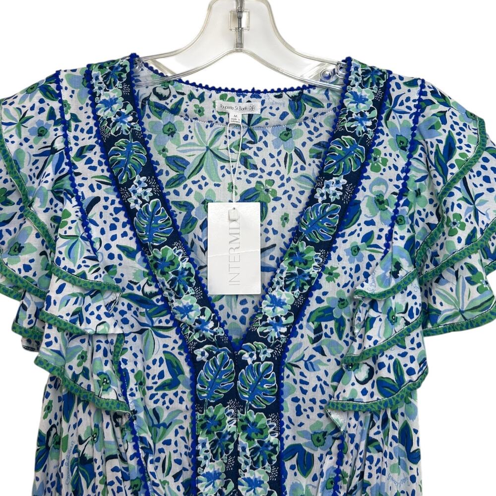 Poupette St Barth, NWT 'Camila' Mini Dress, Floral Ruffle, Blue Monaco, Medium - Picture 10 of 15